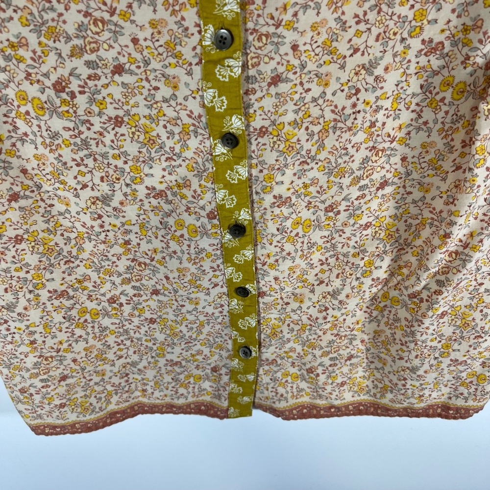 Madewell Mixed Floral Button Back Short Sleeve Top Yellow Pink Small Cottagecore - Picture 9 of 10
